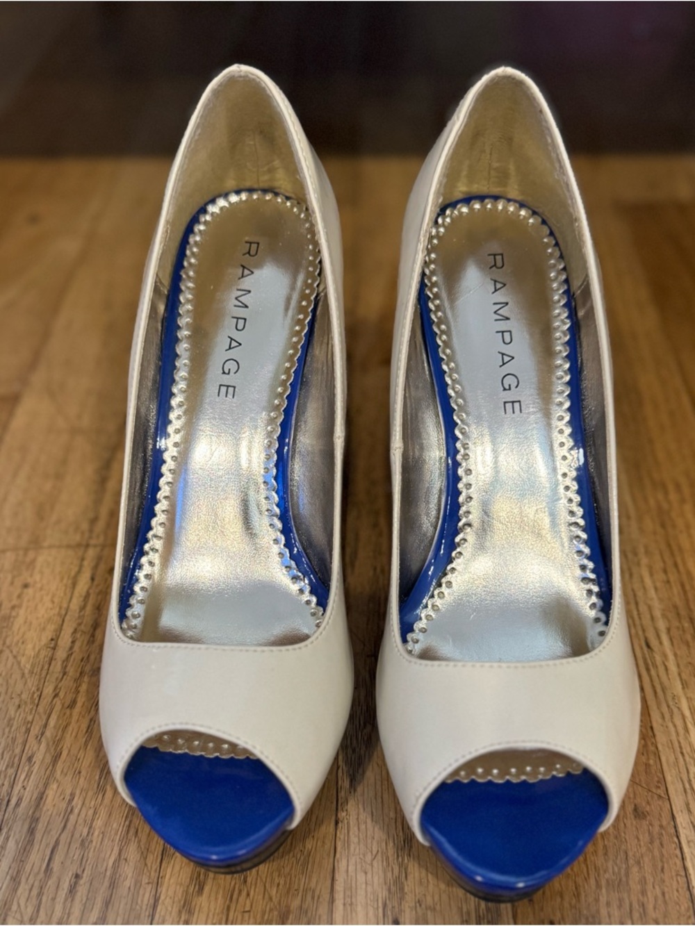 Rampage White Peep-Toe Heels with Blue Insole